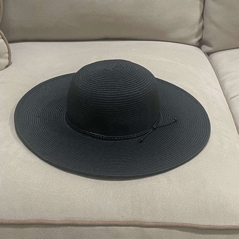 Nine West Floppy Sun Hat With Tie Band Black Beach Summer Vacation OS - Picture 8 of 11